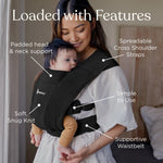 Ergobaby Embrace Newborn Baby Carrier for Infants 0-12 Months (7-25 lbs) - Ergonomic 2-Position Infant Carrier with Head and Neck Support, Hip-Healthy Positioning - Pure Black