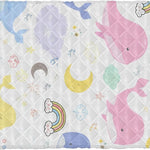 Burbuja Cartoon Whales in Pastel Cot Sheet for Toddlers, Portable Padded Nap Mat Sheet with Elastic Band for Girls Boys, Machine Washable, 25x50 in