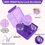 Aimsnk Kids Bento Lunch Box with 8oz Soup Thermo, Kids Leakproof Lunch Food Containers with 4 Compartment,Insulated Hot Food Jar with Lunch Bag for School, Travel (Purple)