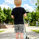 Kucnuzki Toddler Baby Boy Clothes Outfits Short Summer Sleeve Letters Printed Shirt Shorts Sets 2PC Little Boy Clothing (Black, 12-18 Months)