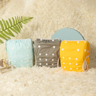 Babygoal Neutral Baby Swim Diapers 3 Pack for 0-8 Months Infant Girls and Boys, Reusable Adjustable Washable for Swimming Lessons-Blue,Yellow,Grey