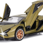 SASBSC Lambo Toy Cars Sian Fkp37 Diecast Metal Model Car with Light and Sound Pull Back Car Toys for Boys Age 3 + Year Old (Blue)
