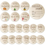 10 Pack Baby Monthly Milestone Signs – Wooden Double-Sided Discs for 1-12 Months, My First Holiday & Hello World Birth Announcement, Newborn Photo Props & Baby Shower Keepsake Gift for Boys & Girls
