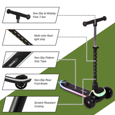 Rahmory Kids Scooter for Boys Girls Ages 3-8, 3 Wheel Light Up Toddler Kick Scooter with 20 Dynamic LED Modes, Foldable Adjustable Height, Extra Wide Deck, Lean to Steer Outdoor Toy Gift