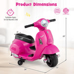 Costzon Toddler Motorcycle, Licensed Vespa Ride on Motorcycle with Training Wheels, LED Headlight & Horn Sound, Ride on Toy, 6V Battery Powered Motorbike, Gift for Boys & Girls, 1-3 Toddlers (Pink)