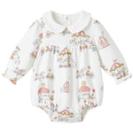 pureborn Baby Girls Bodysuit Peter Pan Collar Bubble Romper Long Sleeve Cotton One-Piece Outfit Animal Paradise 0-3 Months