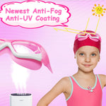 Vvinca Kids Swim Goggles, 180° Clear View Quick Adjusted Strap Swimming Mask with Ear Plugs Nose Clips for Swim Lesson, Anti-Fog No Leak Water Pool Goggles for Children Girl Boy Age 3-12 (Pink)