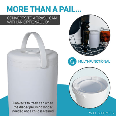 L.A. BABY Magic Diaper Pail - Patented 100% Odor-Free System with Child-Safe Lock - Award-Winning Design - No Refills Required - Works with Regular Trash Bags - White