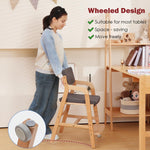 Swegrow Wooden High Chair with 2 Wheels, Adjustable Seat - Backrest - Footrest Heights, Wooden High Chair for Toddlers - Kids and Baby, Kids Dining Chair with Removable Cushion