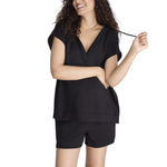 Motherhood Maternity Women's Casual Soft Stretchy Smocked Waist Lounge Pregnancy Shorts with Side Pockets, Black, Small