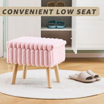 Wimarsbon Storage Ottoman,Soft Faux Fur Footstool with Padded Seat, Small Reading Vanity Chair, Footrest with Wood Tray for Couch, Mini Coffee Table or Display Stand (Pink)