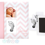 Pearhead Baby Memory Book, First 5 Years Baby Milestone Book, Pregnancy Journal, Gender Neutral Newborn Keepsake, With Clean-Touch Ink Pad For Baby's Handprint or Footprint, Pink Chevron