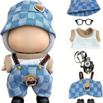 17cm Doll Clothes – 6-Piece Set, Hat + Overalls + Shirt + Camera + Glasses + Shoes, Cute and Premium Dolls Outfit Accessories (Black)
