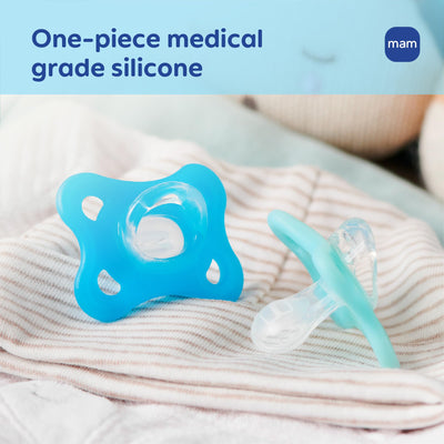 MAM Comfort Baby Pacifiers 3-12 Months Babies, Lightweight One-Piece Full Silicone Binky, BPA-Free Nipple, Easy to Clean Pacifier, Best for Breastfed Babies, 4 Count, Made in Europe