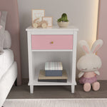 Modern Nightstand, Kids Nightstand with One Drawer, End Table for Boys and Girls, Toddler Night Stand for Living Room, Bedroom (Pink)