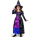Spooktacular Creations Halloween Child Girl Purple Witch Costume, Toddler Stars and Moon Witch Dress for Kids Halloween Pretend Role Play Parties (Small (5-7 yr))