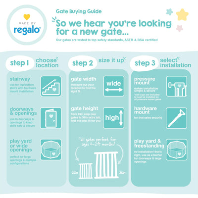 Regalo Safety 36" Extra Tall Baby Gate for Doorways & Bottom of Stairs, Pressure Mounted Walk Through Gate for Babies, Toddlers & Pets, Tested & Safe for 30 Years, American Designed, American Owned