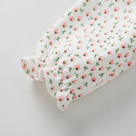 pureborn Baby Girls Bodysuit Peter Pan Collar Bubble Romper Long Sleeve One-Piece Cotton Outfit Pink Flower 9-12 Months