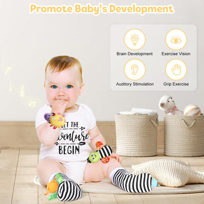 Baby Gift Set, Baby Shower Gifts, Black and White High Contrast Baby Toys 0-6 Months for Newborn Essentials Infant Rattle Socks Elephant Toys Blanket Onesies Baby Gift Basket for Girls Boys
