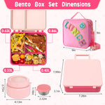 Aimsnk Kids Bento Lunch Box with 8oz Soup Thermo, Kids Leakproof Lunch Food Containers with 4 Compartment,Insulated Hot Food Jar with Lunch Bag for School, Travel (Pink)