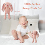 Pink Bunny Wooden Baby Rattle 2 PCS 10'' Rabbit Crochet Cotton Stuffed Animal Toys Set for Baby: Rabbit Plush Doll Toy and 5.9'' Baby Rattle Teddy Bear for Newborn Baby Shower Birthday Gift