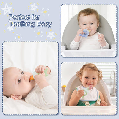 KingKam Baby Breastmilk Popsicle Molds & Baby Fruit Feeder (2 Pack), Baby Food Freezer Tray Storage Containers, Silicone Pacifier Feeder and Teether