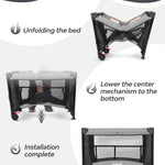 BIUSIKAN Baby Bassinet, Pack and Play with Bassinet, Bassinet Bedside Sleeper with Diaper Changer, Mosquito Net, Music Box, Portable Crib with One-Click Installation, Playard for Newborn to Toddlers