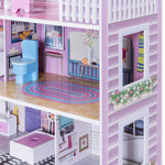 Costzon Wooden Dollhouse for Kids, 3-Story Semi-Open Doll House with 5 Rooms & 8 Pieces Furniture Accessories, Balcony, Preschool DIY Pretend Play Dollhouse Toy, Gift for Girls & Boys Ages 3+