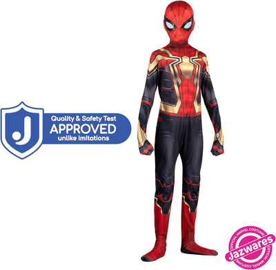 Marvel Integrated Spider-Man Official Youth Deluxe Zentai Costume - Stretch Spandex with Hidden Zippers and Wrist Slits (M) Multi