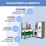 Delta Children Gourmet All-in-One Corner Play Kitchen - Toy Kitchen Playset with Safe & Heatless Stove with Lights, Oven, Sink, Fridge/Freezer with Ice Maker and 20 Accessories, Natural/White