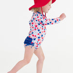 RuffleButts Baby Girls UPF 50+ Sun Protection Floral Printed Long Sleeve One Piece Rash Guard Swimsuit with Zipper