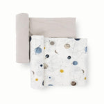Little Unicorn Large Stretch Knit Swaddle Blanket 2 Pack| Super Soft with Optimal Stretch for swaddling | Giftable Set (Planets)