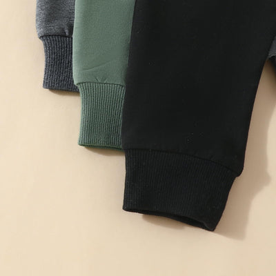 allshope Toddler Baby Boy Fall Pants 3 Pack Active Jogger Casual Athletic Trousers Solid Color Pocket Elastic Waist Harem Bottoms (Black Green Dark Gray, 18-24 Months)