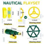 Playground Accessories Backyard Pirate Plastic Ship Playset Plastic Playground Equipment Set with Ship Wheel, Telescope, Safety Handlestoy Phone for Outdoor Playhouse Treehouse Playset(Yellow, Green)