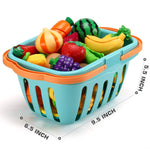70 PCS Cutting Play Food Toy for Kids Kitchen, Pretend Fruit &Vegetables Accessories with Shopping Storage Basket, Plastic Mini Dishes and Knife, Educational Toy for Toddler Children Birthday Gift