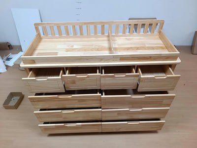Homsee Baby Changing Table Dresser, 100% Solid Wood Infant Diaper Changing Station Combo, 10-Drawer Baby Nursery Dresser with Removable Tray for Children's Room Bedroom, Nature Color