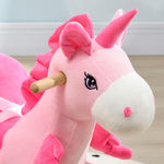 Qaba Baby Rocking Horse, Ride on Unicorn with 32 Songs, Toddler Rocker Toy with Wooden Base Seat Safety Belt for 1.5-3 Year Old, Pink