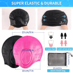 Swim Cap for Women Men - Large Silicone Swimming Cap for Long/Short Hair with 3D Ear Protection, Durable Non-Slip Waterproof Bath Swim Cap with Extra Room for Adults with Ear Plug and Nose Clip