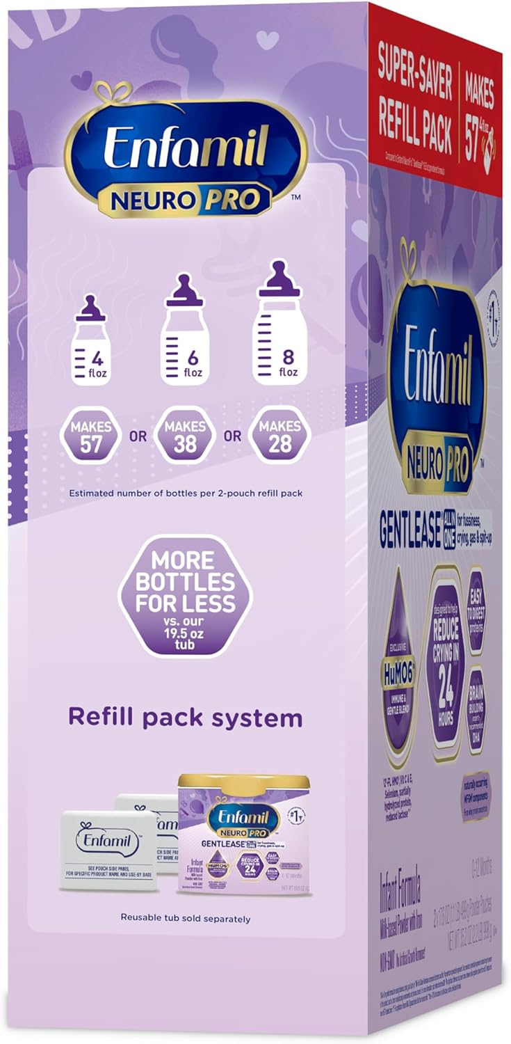 Enfamil NeuroPro Gentlease Baby Formula, Brain Building DHA, HuMO6 Immune Blend, Designed to Reduce Fussiness, Crying, Gas & Spit-up in 24 Hrs, has Prebiotics to Promote Softer Stools, Baby Milk, 35.2 Oz (Pack of 4)
