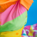 RUGGEDBUTTS Boys UPF50+ Stretch Swim Trunks - Neon Citrus Color Block, 3-6m