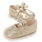 LAFEGEN Baby Girls Mary Jane Flats with Bownot Non Slip Soft Sole PU Leather Newborn Infant Toddler First Walker Cirb Dress Shoes(0-6 Months Infant 16 Gold)