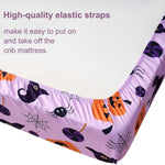Halloween Baby Crib Sheets for Boys Girls 52 x 28 Inches Pumpkin Fitted Crib Sheet for Standard Crib and Toddler Mattress,Baby Sheet Newborn Bedding Nursery Mattress Cover,Purple