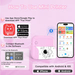 Lebt Mini Printer Sticker Printer Print Pod with 6 Rolls Sticker Paper, Seven Color Lighting Modes for DIY Scrapbook, Travel, Notes, Label, Memo, Compatible with iOS&Android