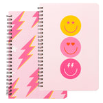 L1rabe 2 A5 Preppy Spiral Notebooks for Teens Girls Back to School Y2K Hardbound Journal for College Student Happy Smile Hardcover Notebooks, Birthday Gifts Pink Notepad Diary for Students Kids