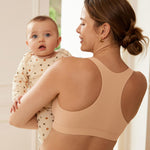 MOMANDA Racerback Nursing Sleep Bras for Breastfeeding Crossover Wireless Maternity Bralette Comfy Warm Beige Medium