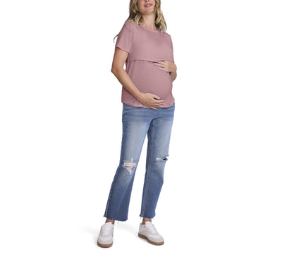 Motherhood Maternity Women's Short Sleeve Crew Neck Nursing Tee Shirt for Breastfeeding with Easy Access, Orchid Haze, Medium