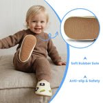 YIHAKIDS Baby Rubber Sole Shoes Boys Girls Infant Crawling Toddler Moccasins Leather Walking Anti-Slip Slippers Newborn Mini Kids Crib Boots(Beige Flower,18-24 M,Sole Length 5.9in)