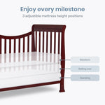 Dream On Me Violet 7-in-1 Convertible Full-Size Baby Crib with Toddler, Day & Full Bed Conversion in Cherry, GreenGuard Gold & BSA, 4 Mattress Heights, Sustainable Pinewood