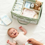Tivellary Baby Diaper Caddy Organizer – Stylish Storage Basket for Newborn Essentials, Nursery & Diaper Station, Registry Must-Have, Sage Green Botanical