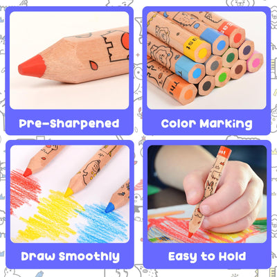 ThEast Toddlers Colored Pencils, Art Supplies for Children, 12 Color Pencils for Kids, Cute Animal Toddler Crayons Drawing Pencil with Sharpener(Pack of 1)